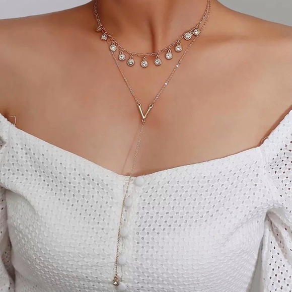 Jewelry - Leia Braids Bezel Crystal Gold Tone Layer Necklace